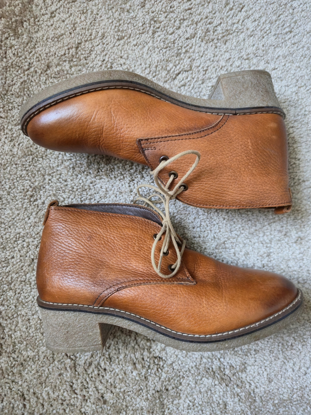 Lace-Up Leather Ankle Boots in Cognac